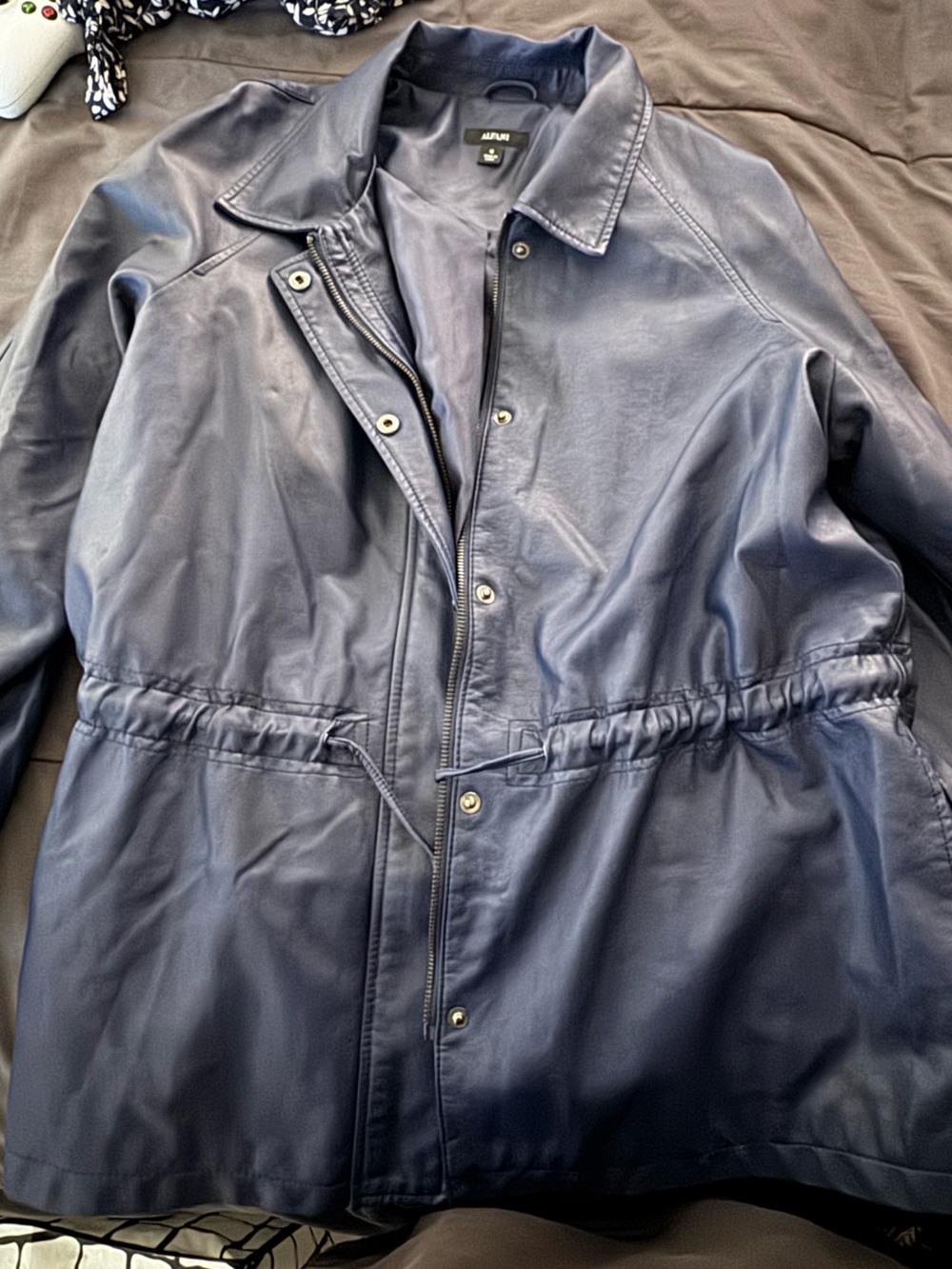 Alfani Navy Blue Faux Leather Jacket